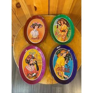 Vintage Victorian Collectible Coca Cola Mini Tin Oval Trays Made in Hong Kong 6"